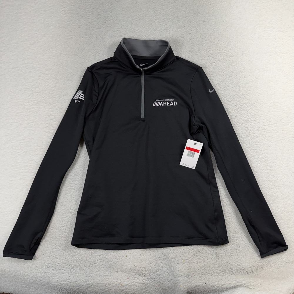 Womens Nike Dri-fit 1/4 Zip Top Black Size L NWT Golf Thumb Slot SXB Ahead Logo
